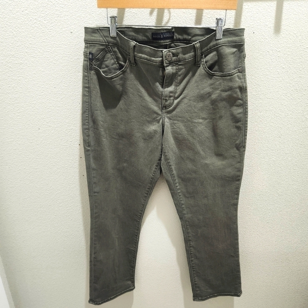 Rock & Republic Kendall Women's Green Denim Straight Stretch Jeans Plus Size 16 - Picture 2 of 10